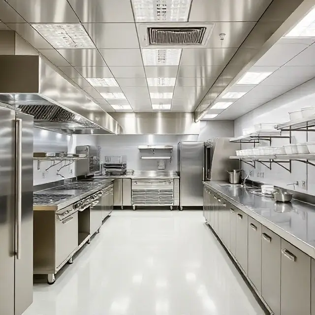 A pristine, state-of-the-art commercial kitchen.