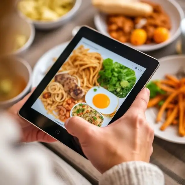 Person selecting meals on a tablet.