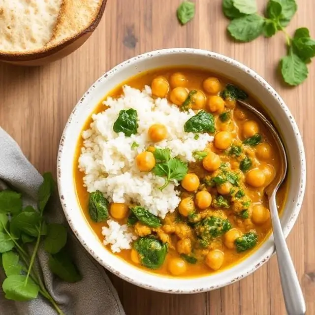 Vegan Coconut Curry with Chickpeas and Spinach